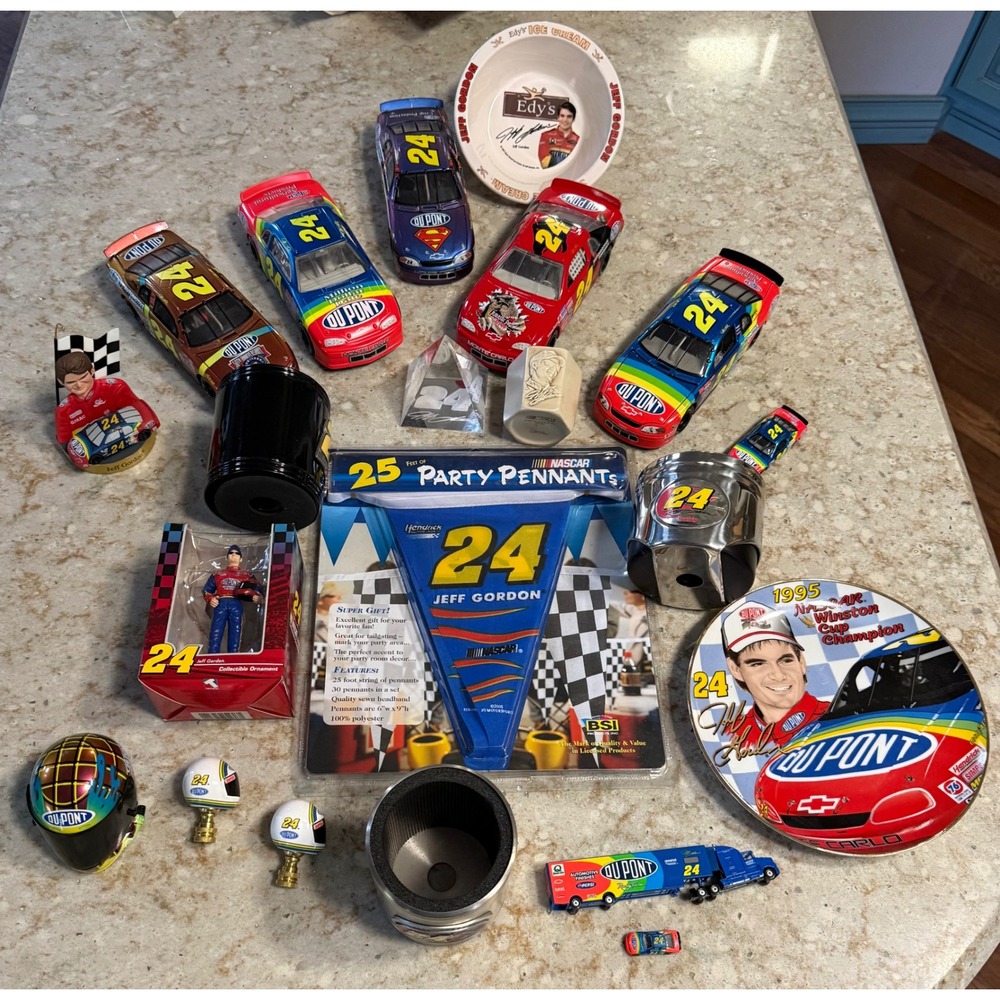 Jeff Gordon NASCAR 24 Huge Memorabilia Lot Diecast Cars Pennants Ornament Plate
